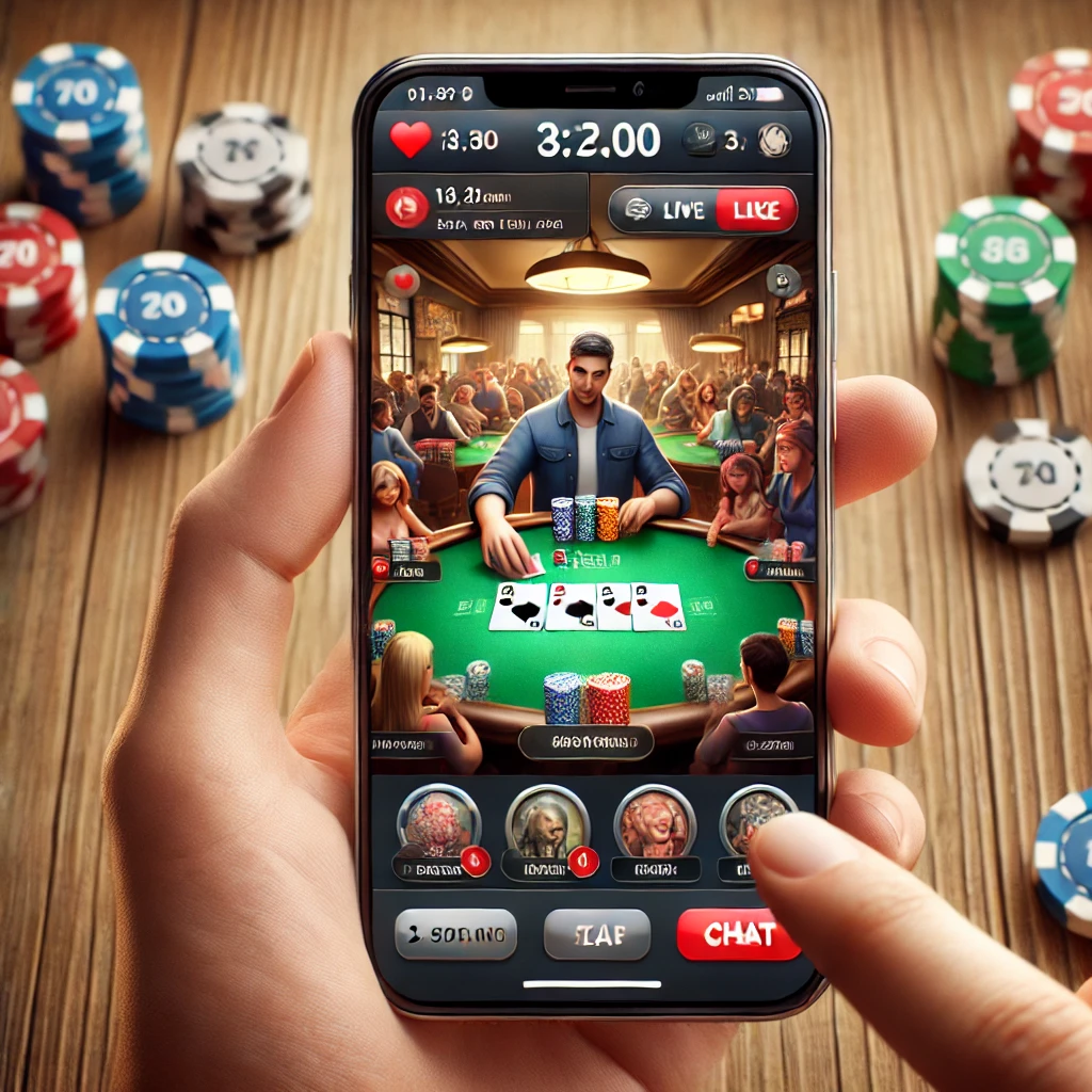 Akıllı telefon ekranında, canlı poker oyunlarının yer aldığı modern bir bahis uygulaması.